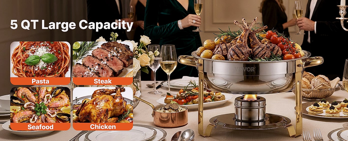 SucceBuy 4-Pack Chafing Dish Buffet Set Stainless Steel — close-up details
