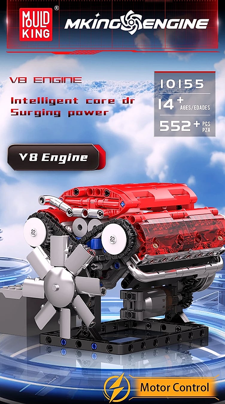 Mould King 10088 V8 Engine Building Block Set — package contents