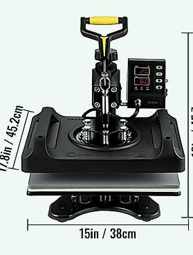 SucceBuy 30x38cm 8-in-1 Heat Press Machine with 360 Rotation — size comparison
