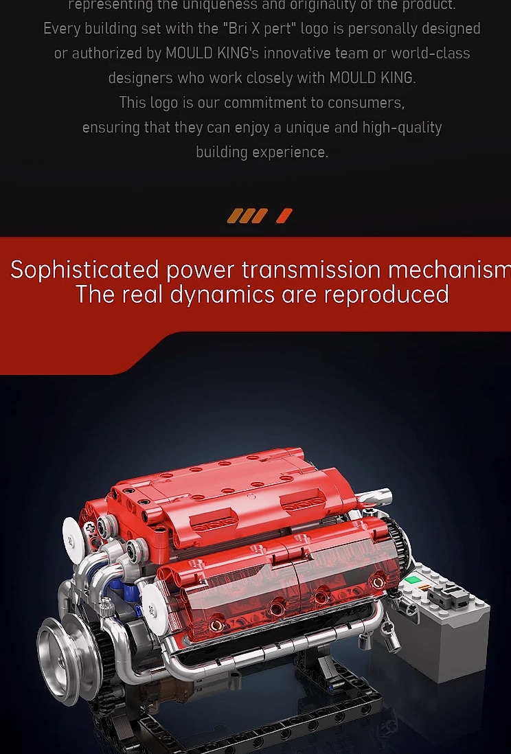 Mould King 10088 V8 Engine Building Block Set — close-up details