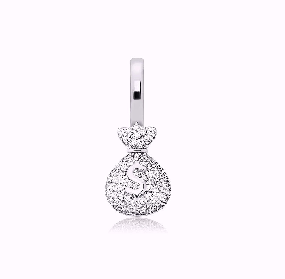 TOPGRILLZ 925 Sterling Silver Money Bag Pendant Box Chain — close-up details