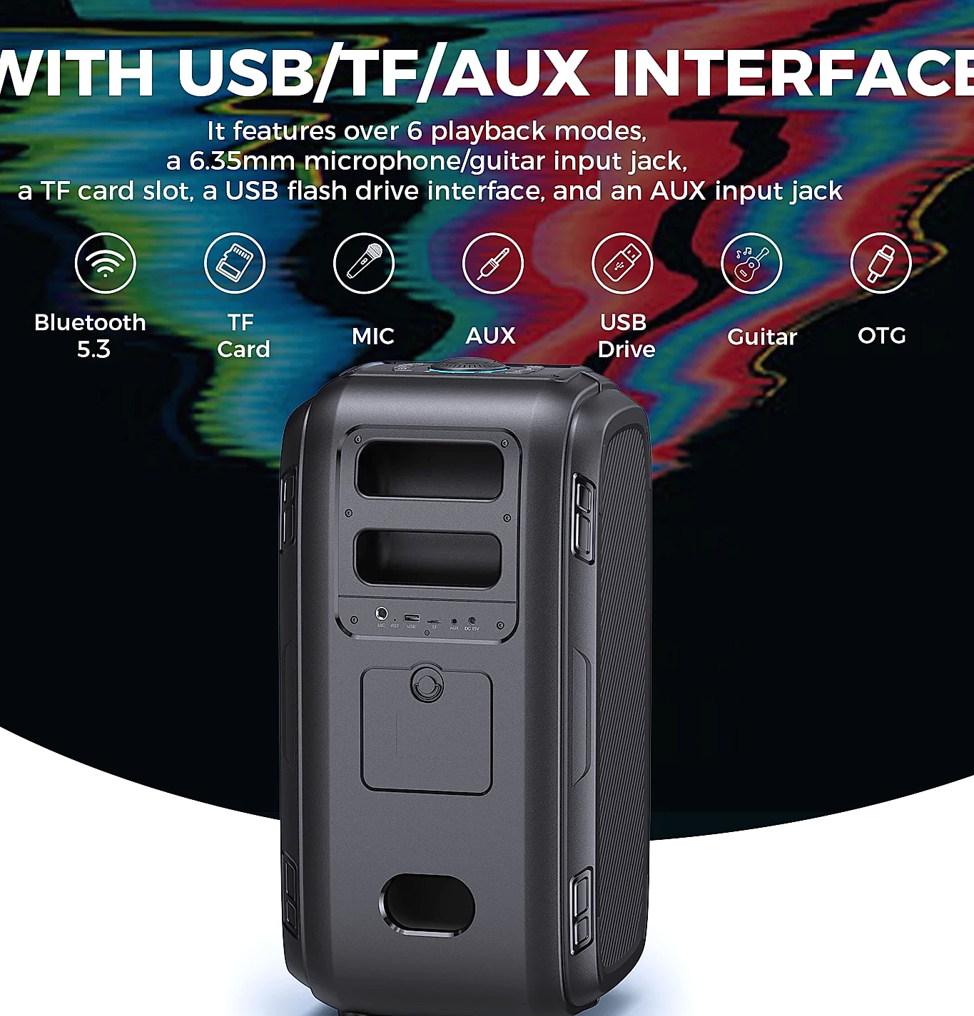 W-King 250W Peak Bluetooth Speaker with 120dB Bass — interior detail