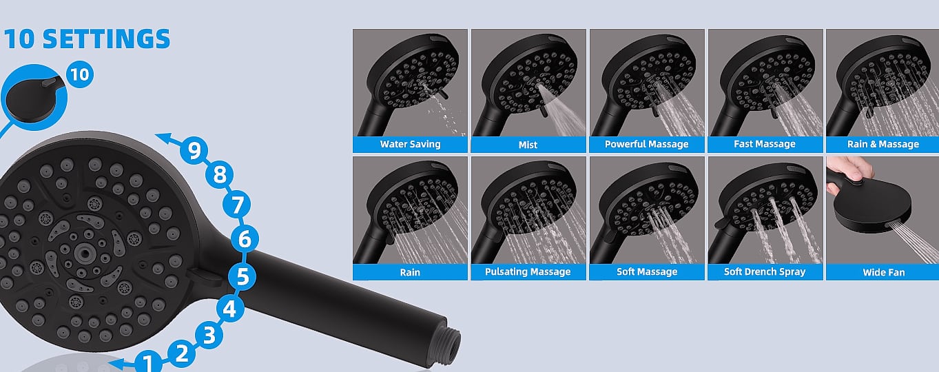 Hibbent 10 inch rainfall shower head combo with handheld — package contents