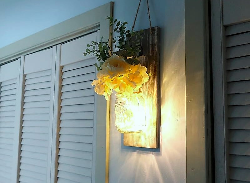 Besuerte Rustic Wooden Wall Sconce with LED String Lights, — parts overview
