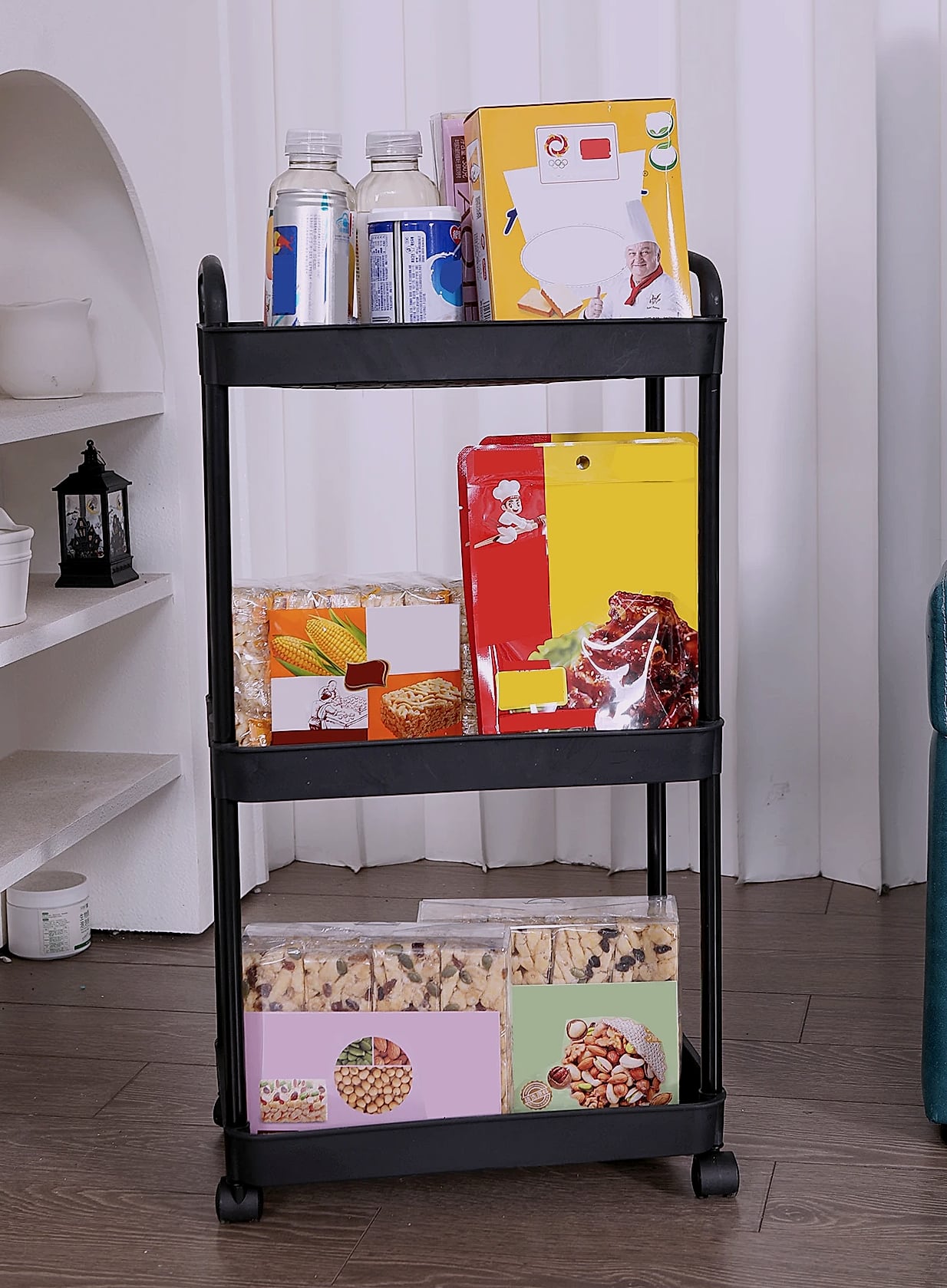 Rolling utility cart with lockable wheels and storage — build progress