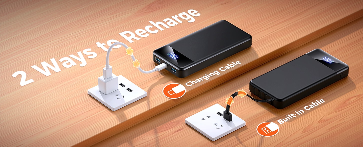 SABANI 35000mAh Power Bank with 4 Built-in Cables — assembled view