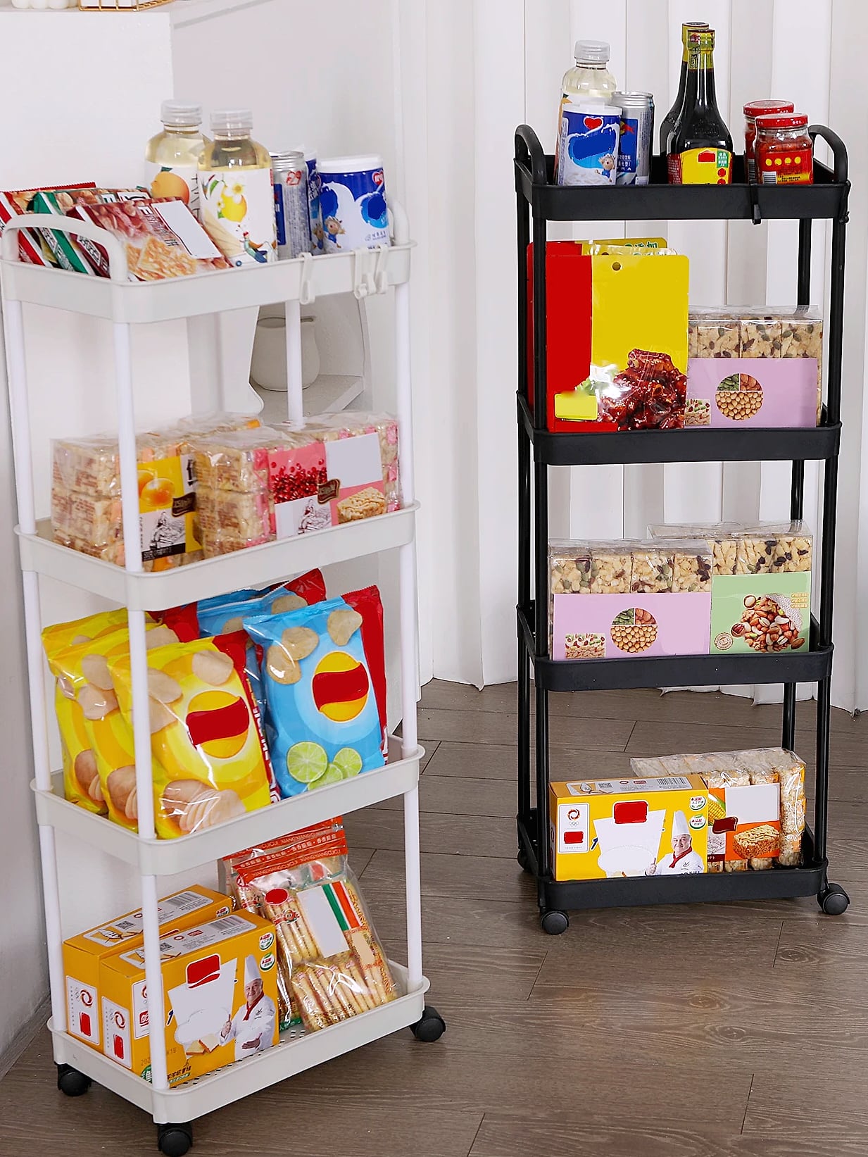 Rolling utility cart with lockable wheels and storage — assembled view