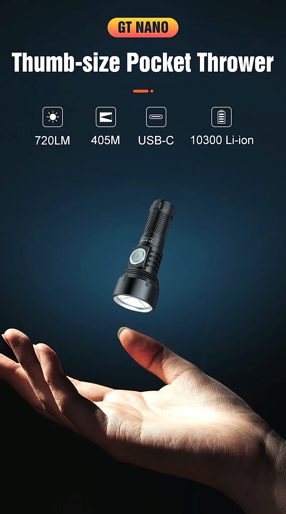 Lumintop GT Nano LED Flashlight 450m Compact Camping Light — package contents