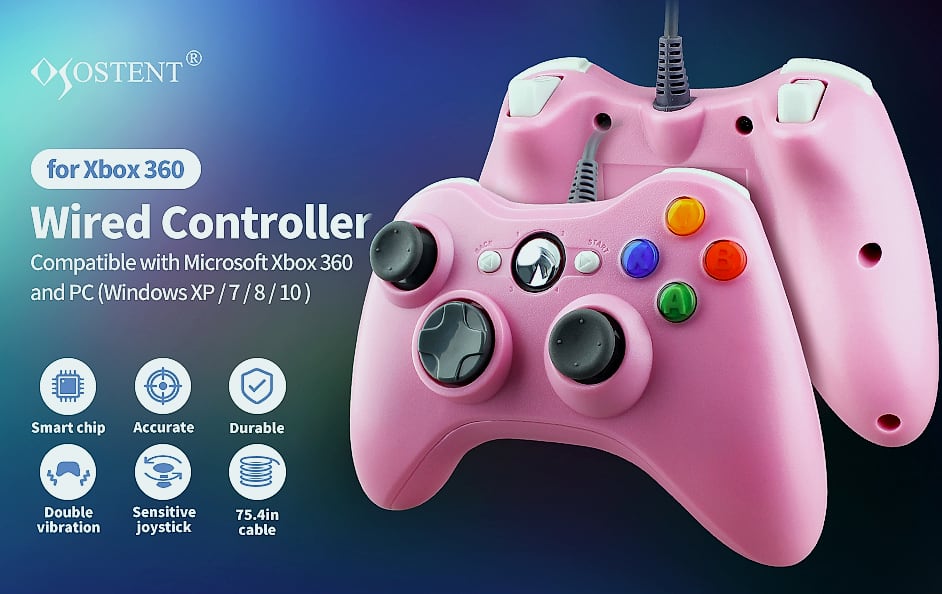 OSTENT Wired USB Controller Gamepad for Xbox 360 and PC — feature highlights