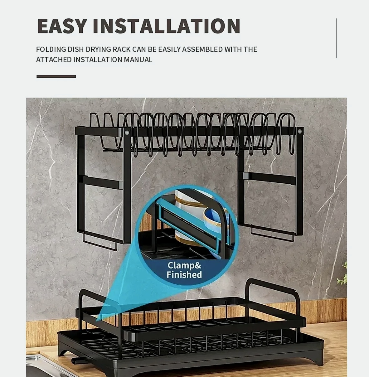 DIAMRI 2-Tier Rotating Dish Drying Rack with 360° Swivel — assembled view