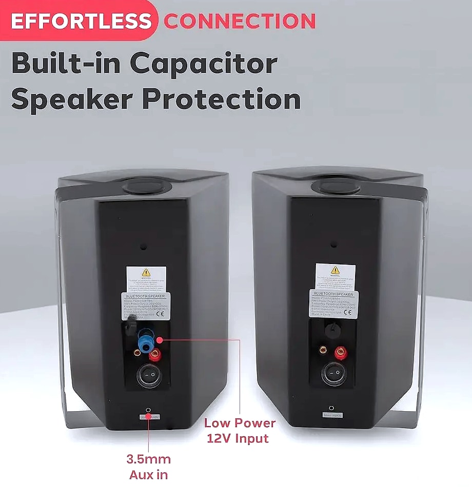 5.25 inch Wireless Bluetooth Wall Mount Speaker Pair 240W — parts overview