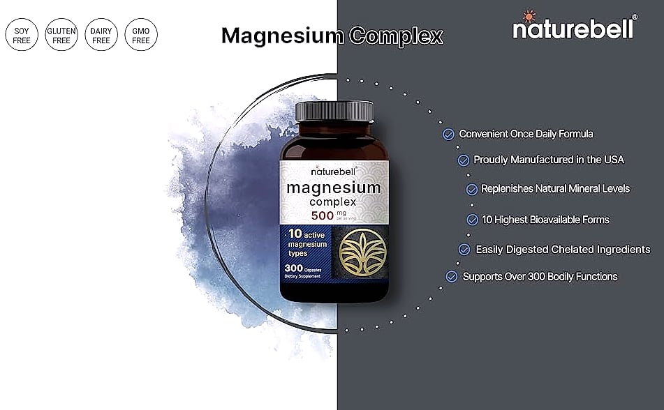 NatureBell Magnesium Complex 500mg, 300 Capsules Supplement — assembled view