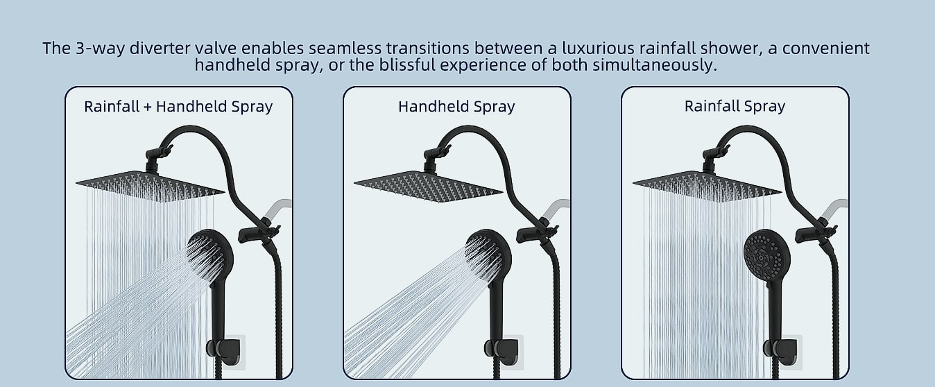 Hibbent 10 inch rainfall shower head combo with handheld — assembled view