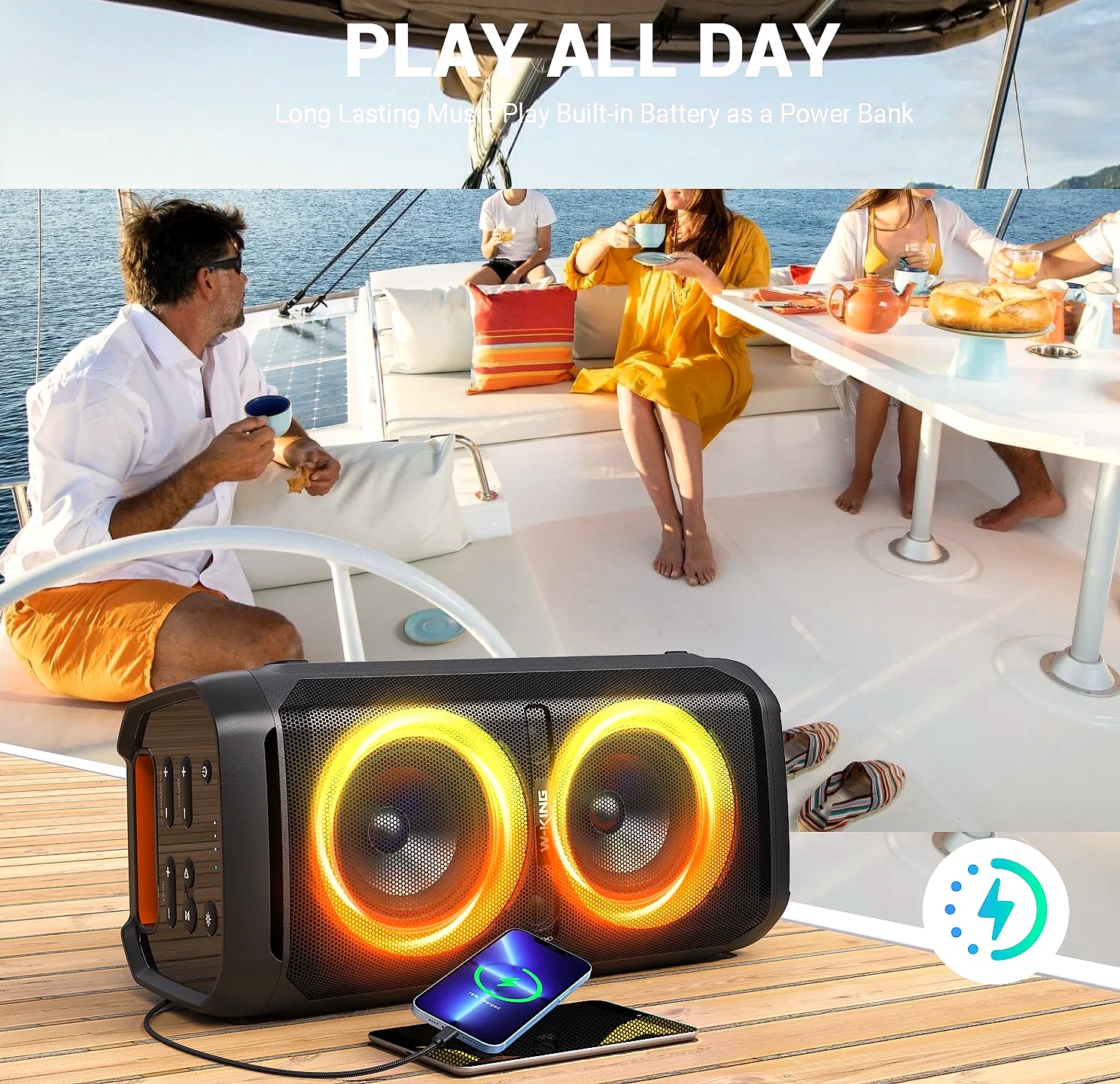 W-King T11 100W RMS Bluetooth Speaker, IPX6 Waterproof — close-up details