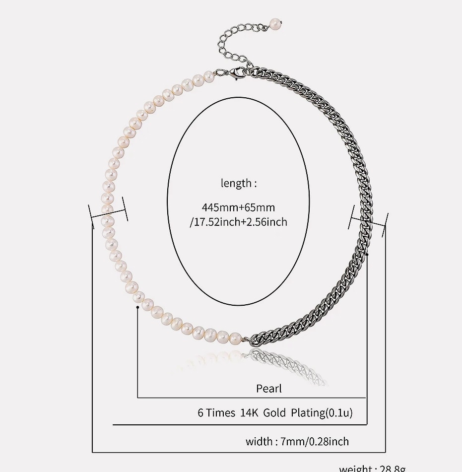 TOPGRILLZ Freshwater Pearl Stainless Steel Chain Necklace — size comparison