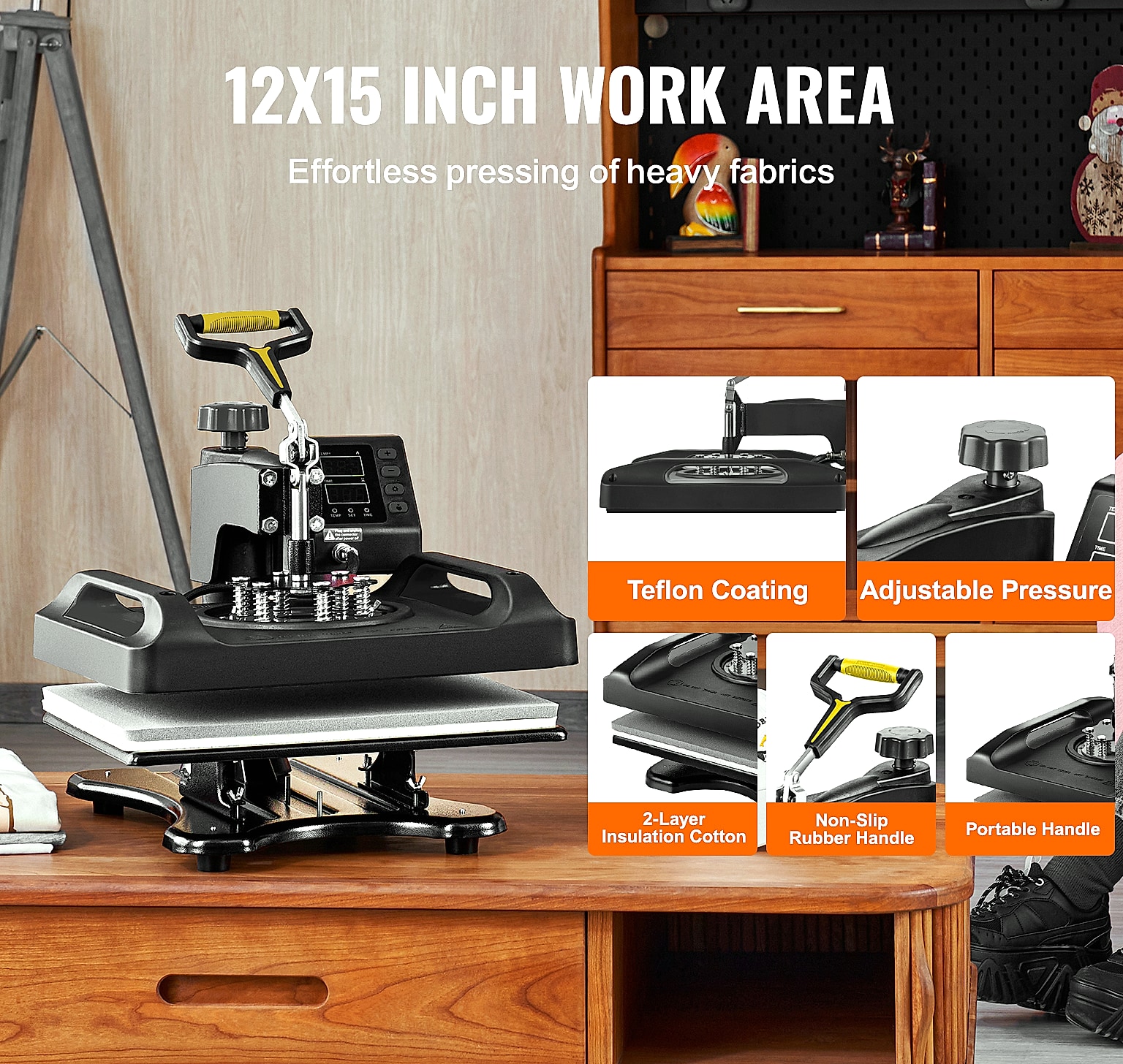 SucceBuy 30x38cm 8-in-1 Heat Press Machine with 360 Rotation — parts overview