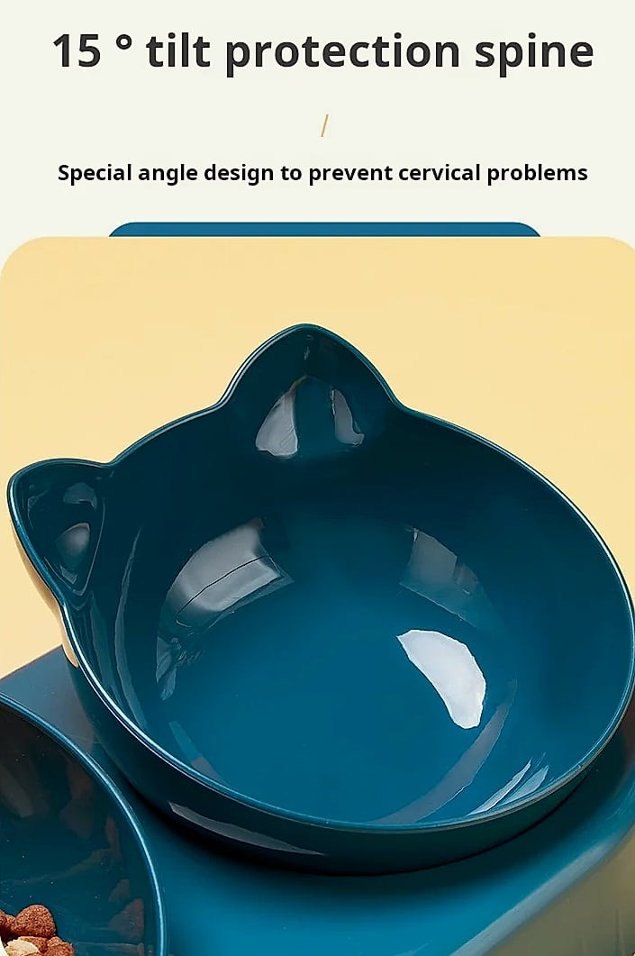 3-in-1 Tilted Cat Bowl Set with Gravity Water Feeder — scale reference