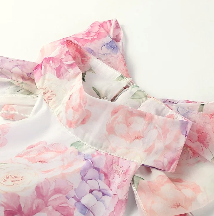 Chic Floral Printed Mini Dress Backless Sleeveless Hem — parts overview