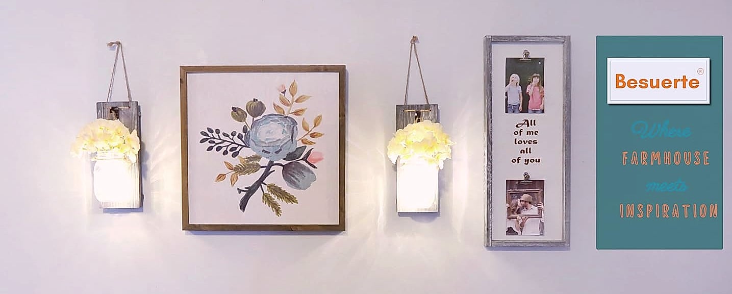 Besuerte Rustic Wooden Wall Sconce with LED String Lights, — package contents