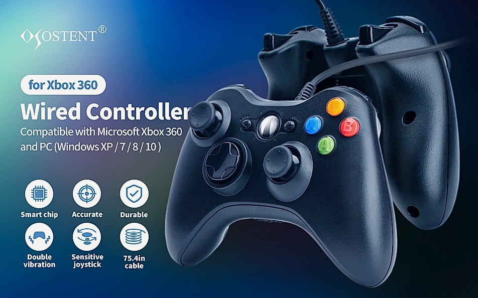 OSTENT Wired USB Controller Gamepad for Xbox 360 and PC — package contents