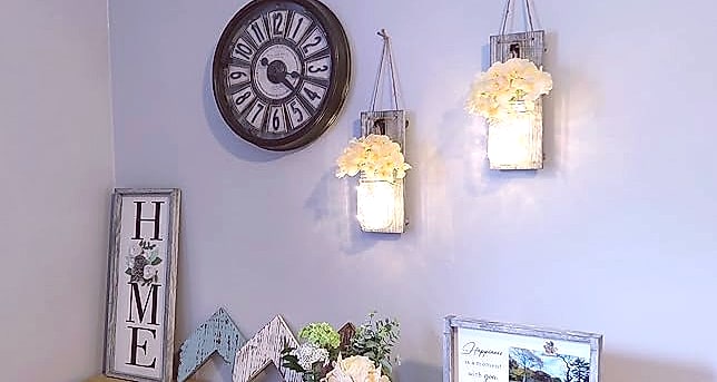 Besuerte Rustic Wooden Wall Sconce with LED String Lights, — scale reference