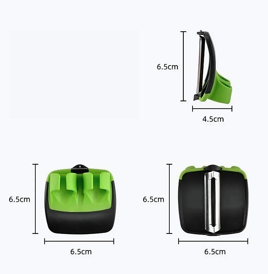 Black and Green Kitchen Peeler with Sharp Blade and Grip — scale reference