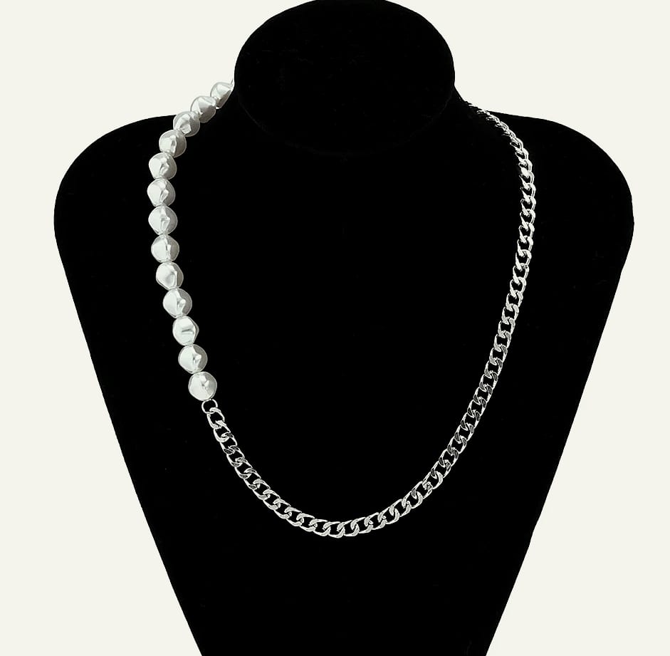 TOPGRILLZ Freshwater Pearl Stainless Steel Chain Necklace — scale reference