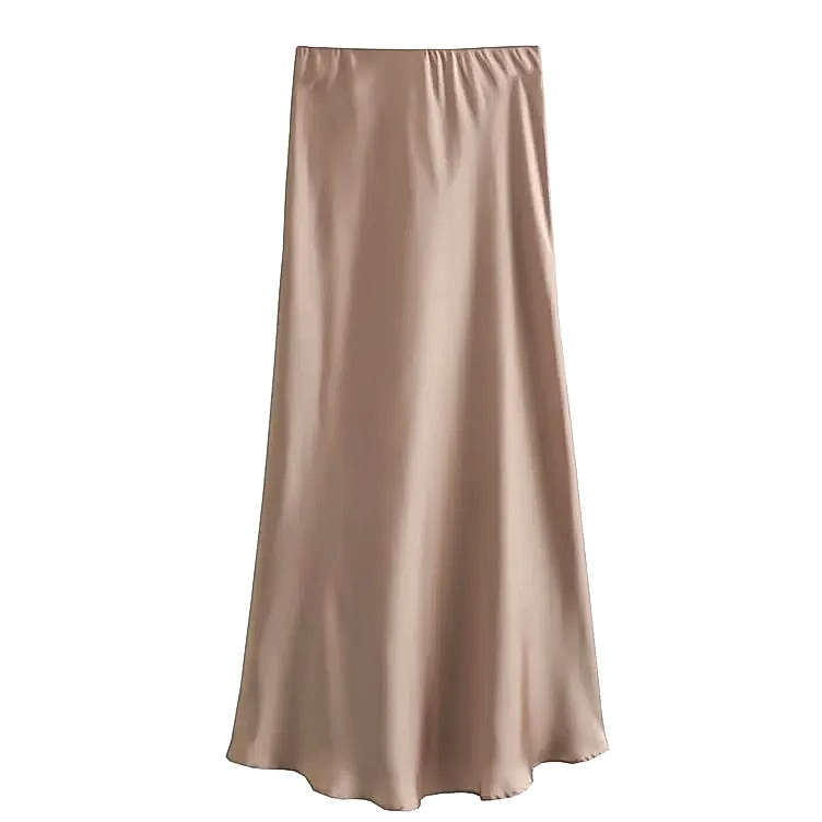 MUJER Woman 2026 Satin Midi Skirt High Waist Black — assembled view