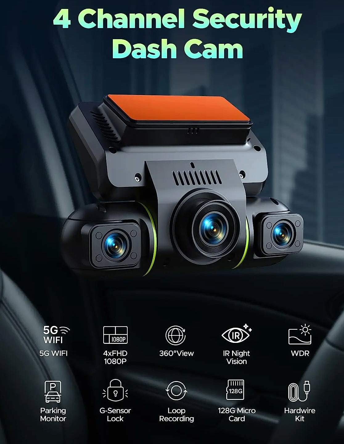 4 Channel Dash Cam System 360 Degree View with WiFi — assembled view