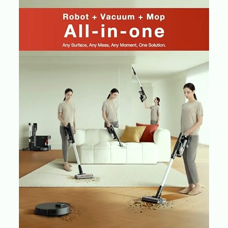 SHXI C12 Combo cordless stick vacuum with robot mop — close-up details