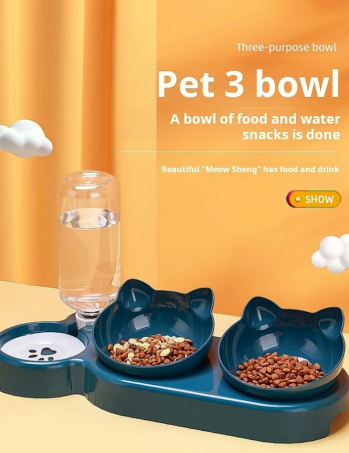 3-in-1 Tilted Cat Bowl Set with Gravity Water Feeder — package contents