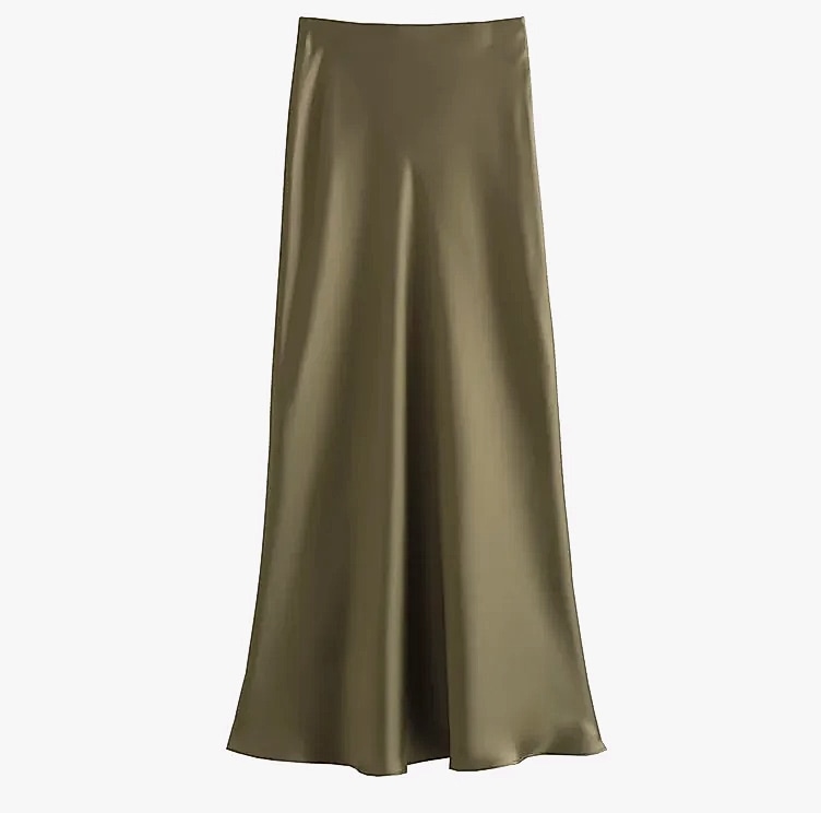 MUJER Woman 2026 Satin Midi Skirt High Waist Black — build progress