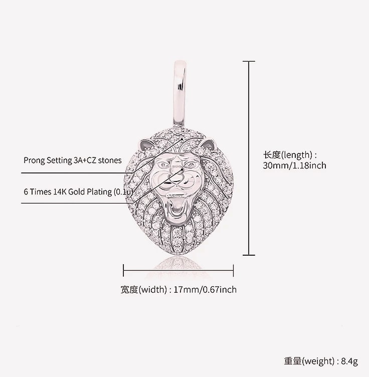 JINAO 925 Sterling Silver Lion Pendant Necklace — interior detail