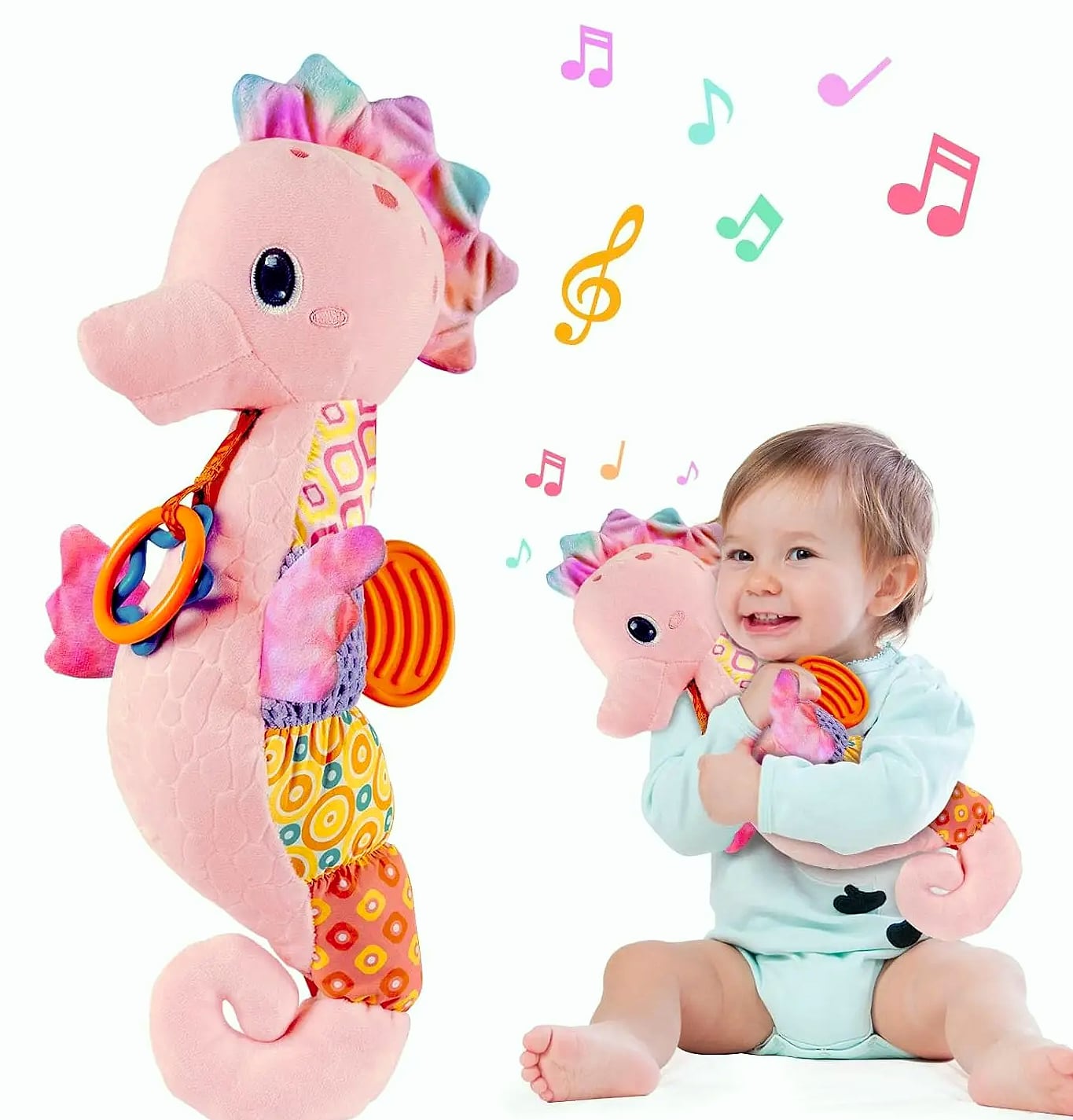 ASWJ Baby Seahorse Musical Rattle Soft Toy for Infants — assembled view