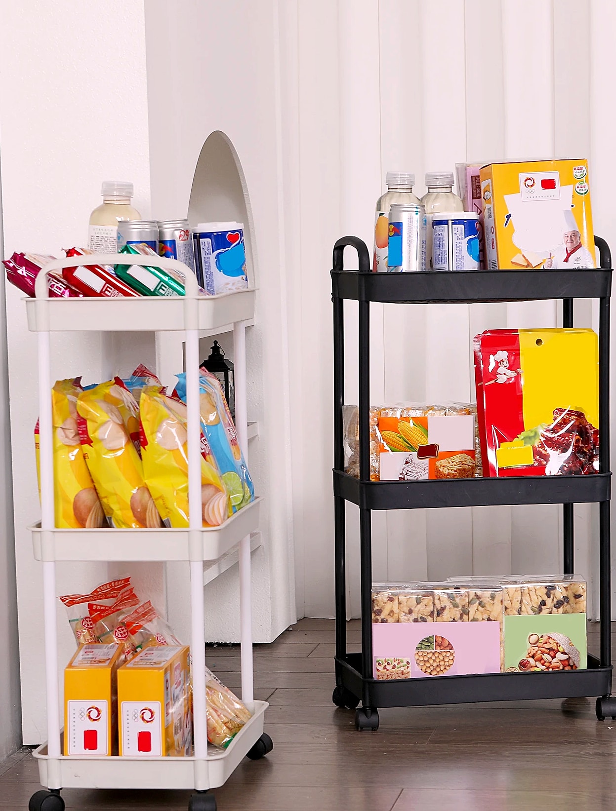 Rolling utility cart with lockable wheels and storage — parts overview