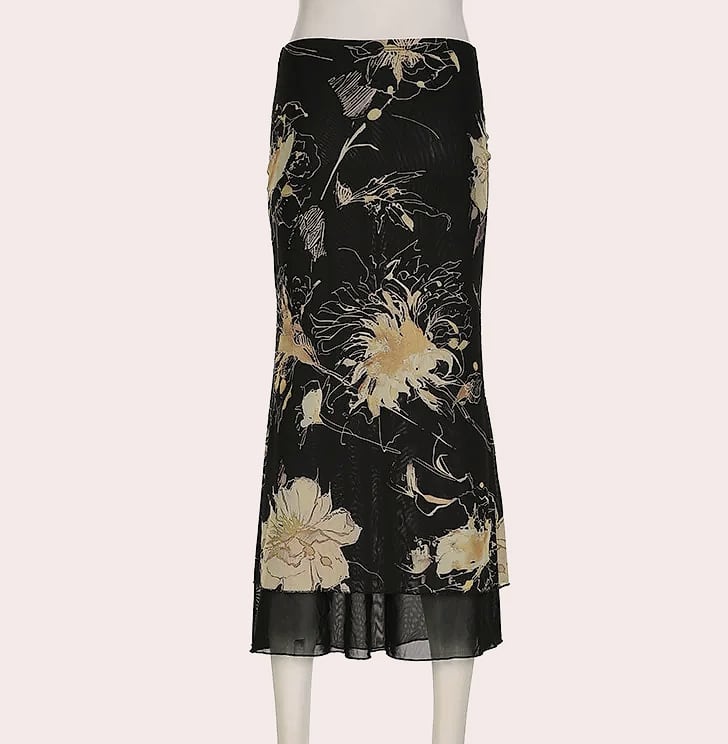 Goth Dark Y2K Double Layer Mesh A-Line Skirt Fairy — side view