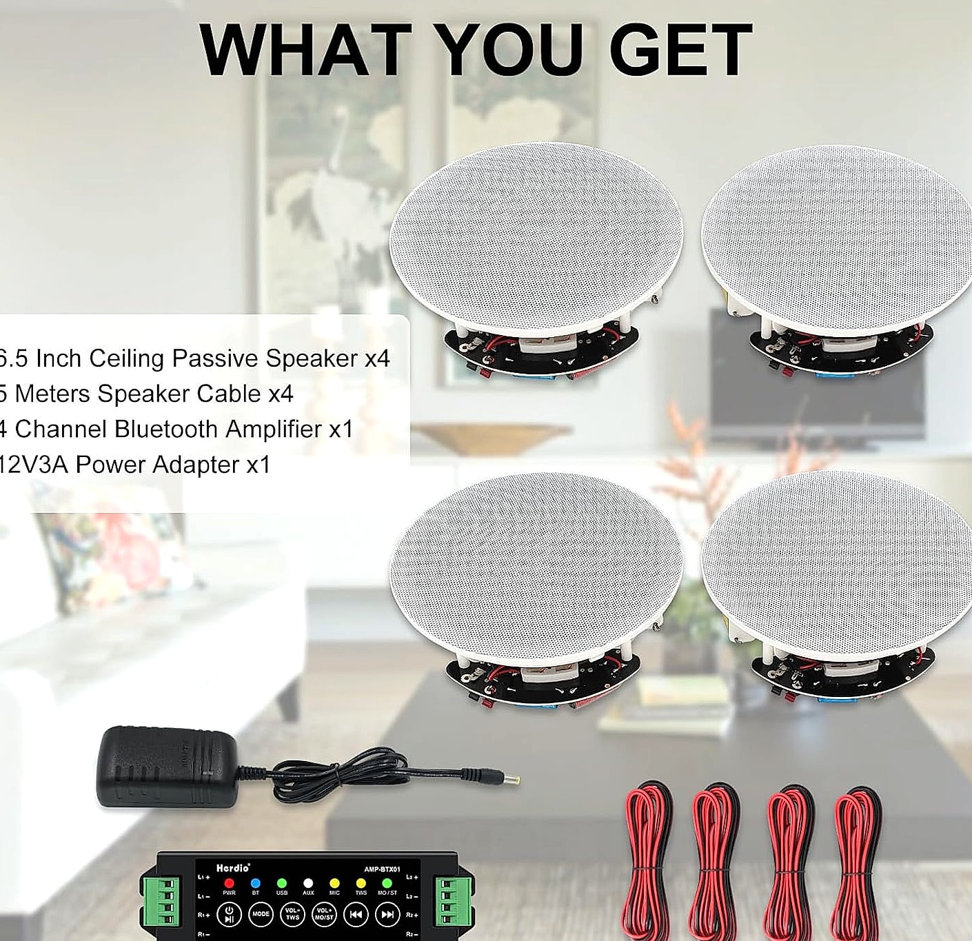 Herdio 628BT 6.5" Bluetooth ceiling speaker system 600W — scale reference