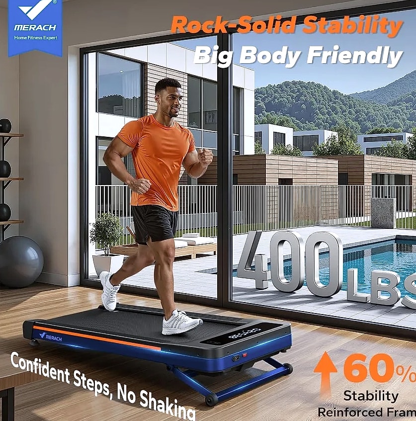 W50 Walking Pad Treadmill 12% Auto Incline 400lbs Capacity — assembled view