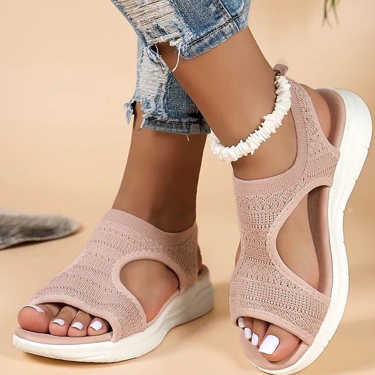NAZSQ Women's Mesh Knitted Beach Sandals Wedge Roman Style — scale reference