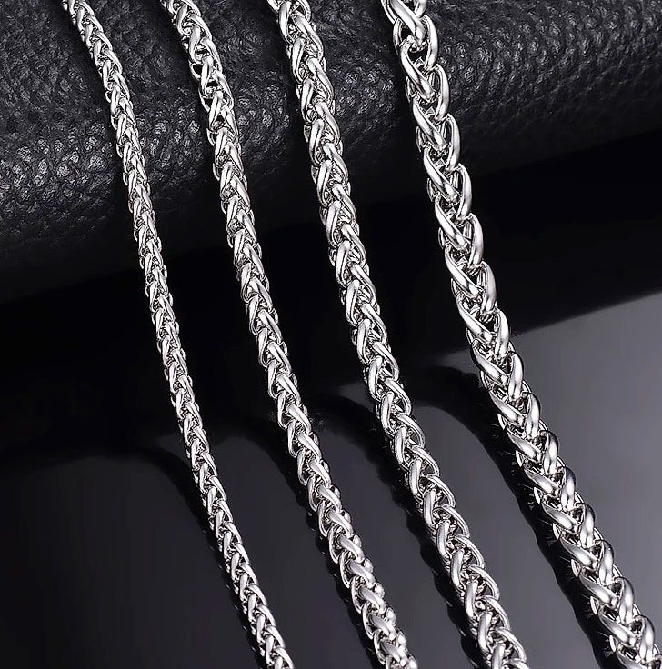 SalaWendy Braided Wheat Chain Necklace Stainless Steel — close-up details