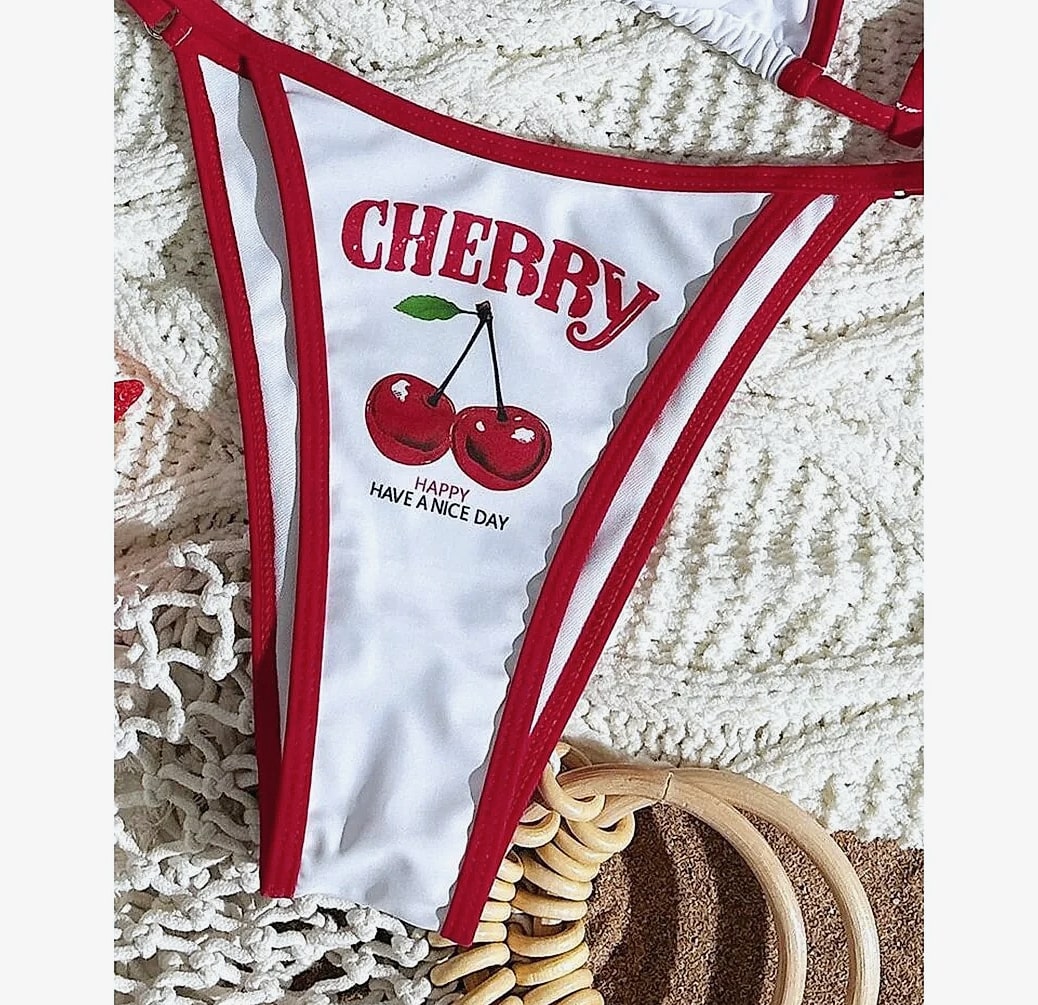 Varleinsar V6854 Cherry Print Three-Piece Bikini Set — parts overview
