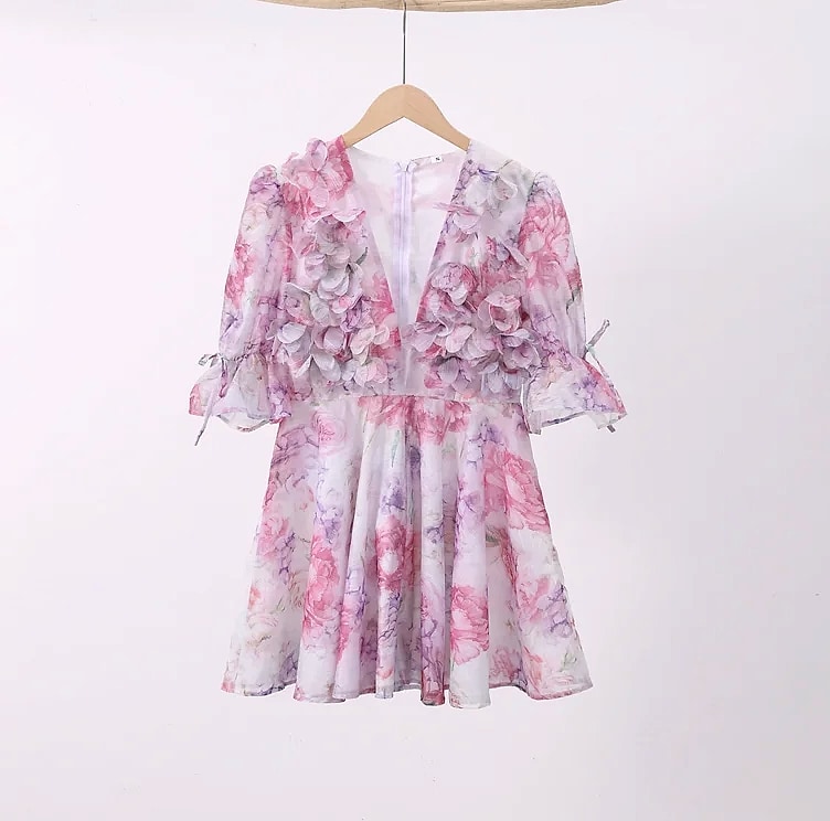 Chic Floral Printed Mini Dress Backless Sleeveless Hem — package contents