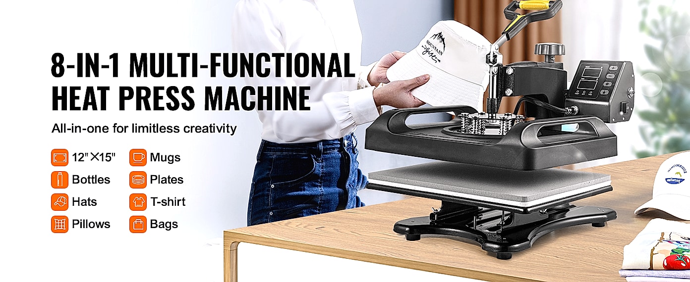 SucceBuy 30x38cm 8-in-1 Heat Press Machine with 360 Rotation — assembled view