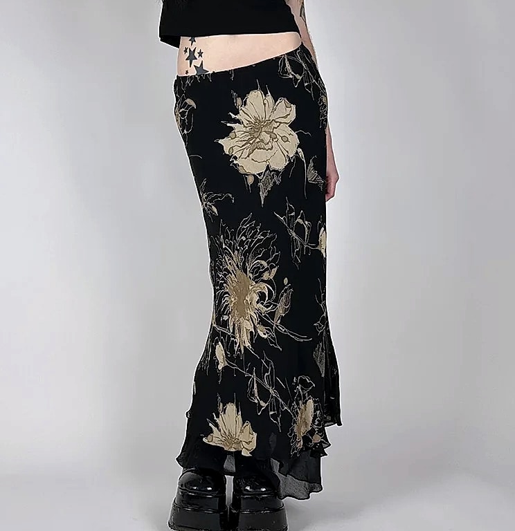 Goth Dark Y2K Double Layer Mesh A-Line Skirt Fairy — interior detail