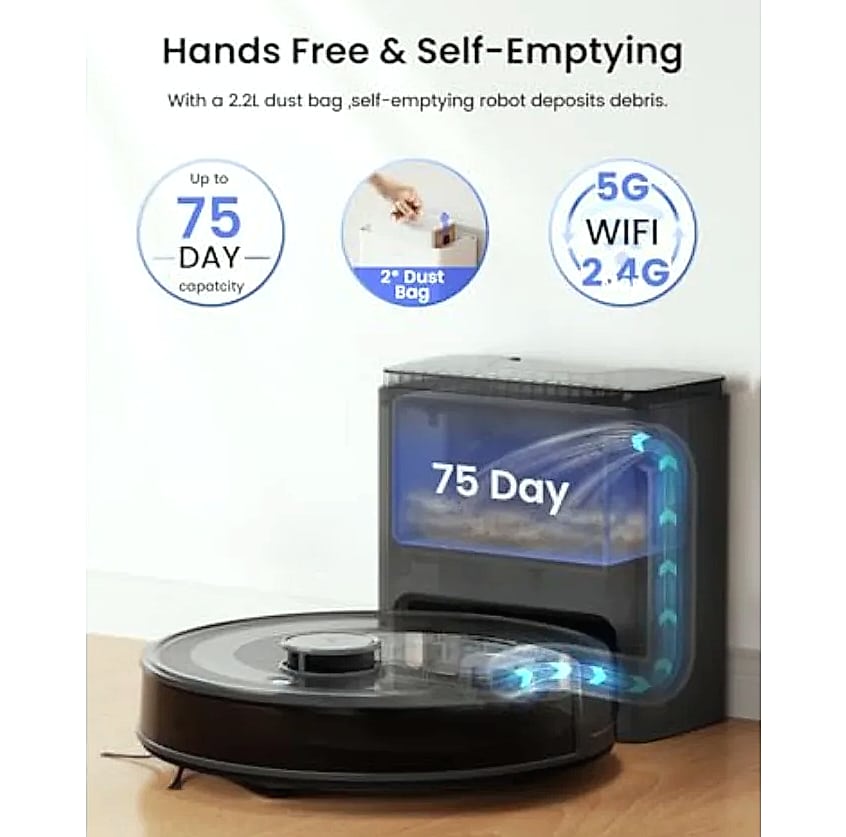 SHXI M2 Plus Robot Vacuum with 75-Day Self-Emptying Station — assembled view