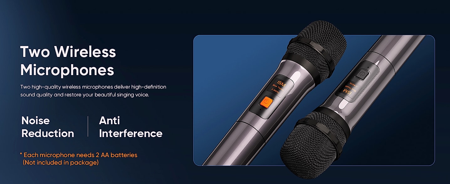 CYY Portable Karaoke Machine with 2 Wireless Microphones — assembled view