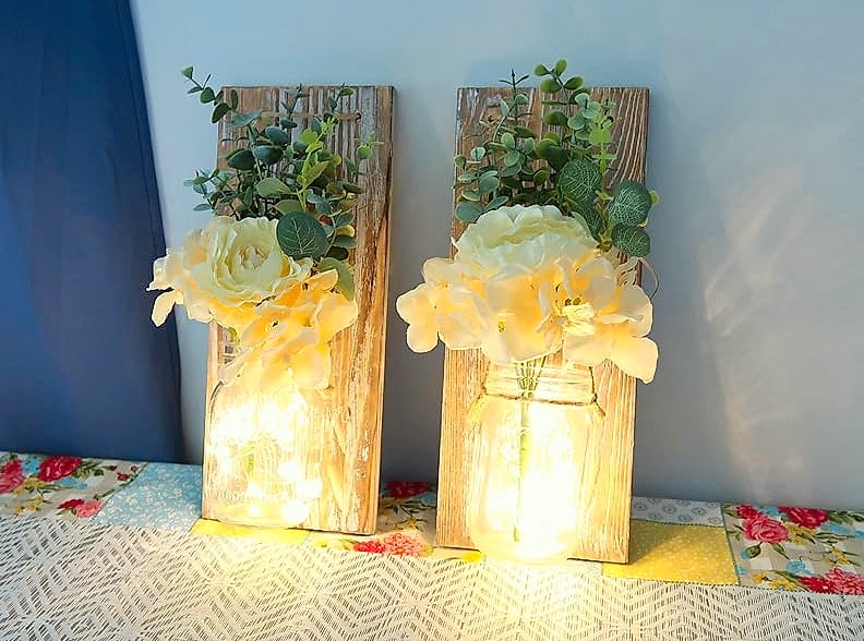 Besuerte Rustic Wooden Wall Sconce with LED String Lights, — size comparison