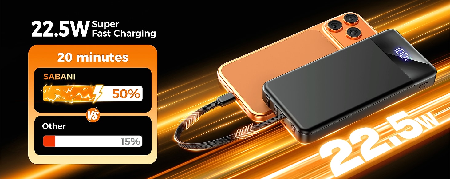 SABANI 35000mAh Power Bank with 4 Built-in Cables — package contents