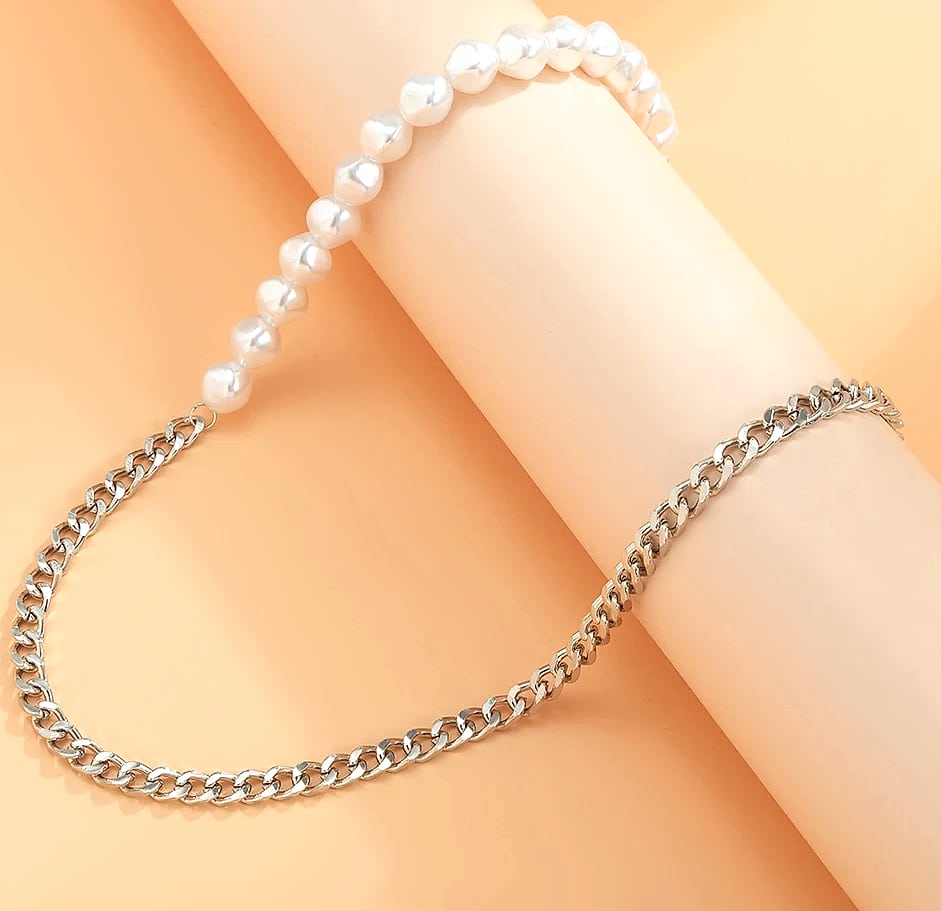 TOPGRILLZ Freshwater Pearl Stainless Steel Chain Necklace — assembled view