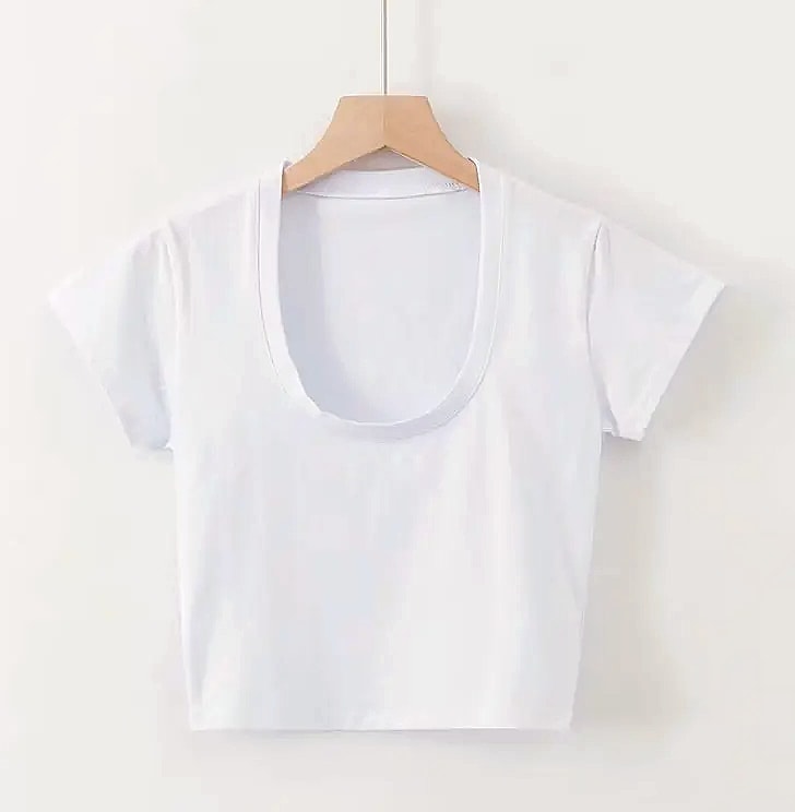 Dozw U-Neck Crop Top High Waist Women's Casual T-Shirt — close-up details